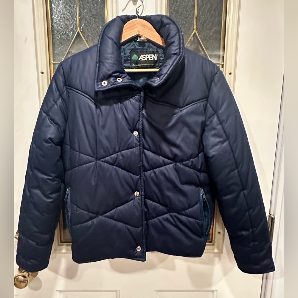 Vintage Aspen Blue Puffer Coat Size Large Women's Full Zip